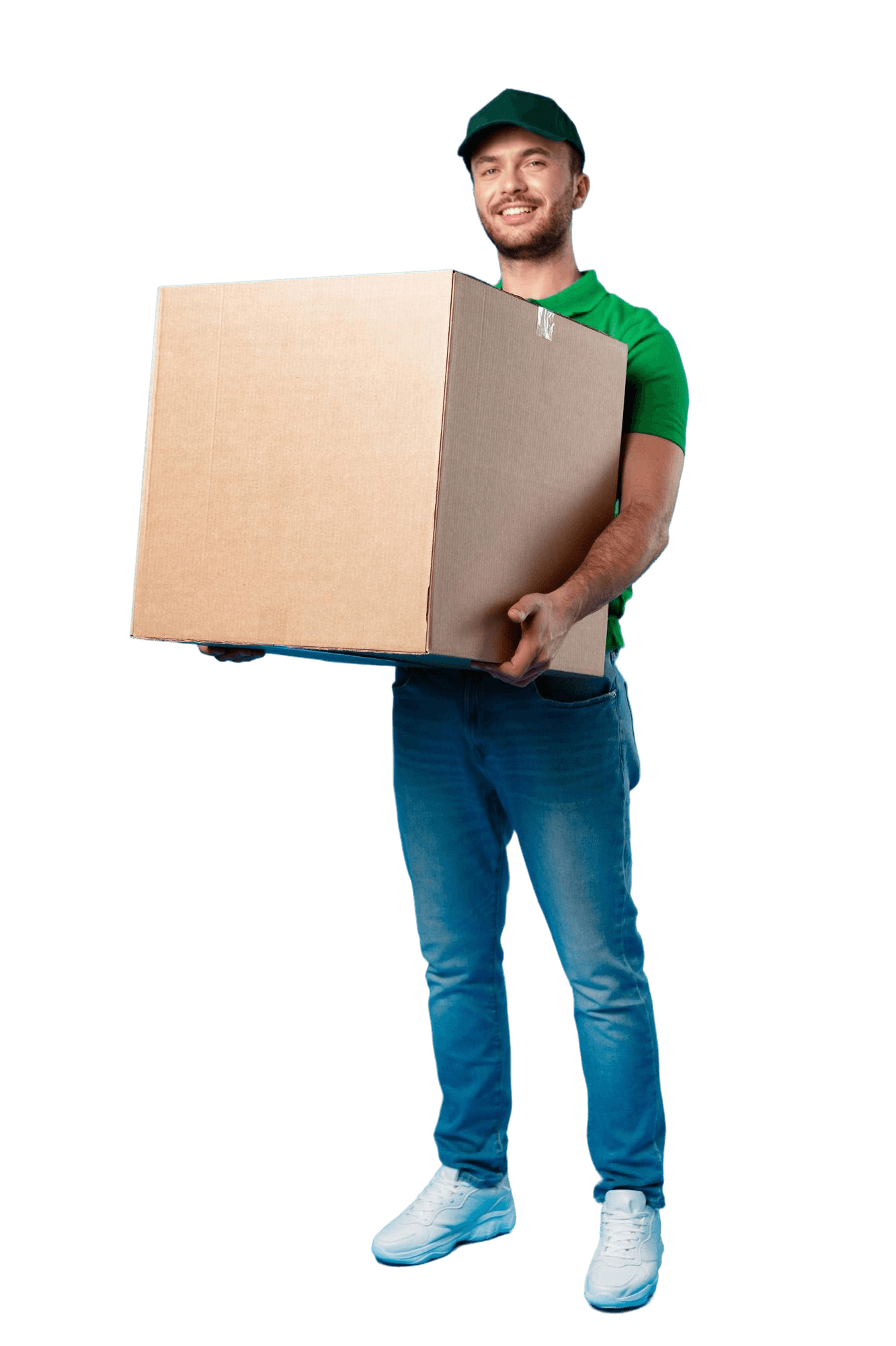 Delivery man holding a large cardboard box
