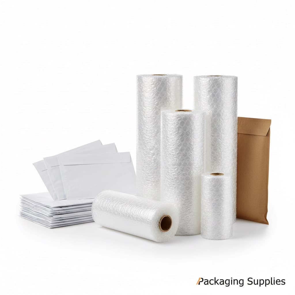Rolls of bubble wrap and padded envelopes