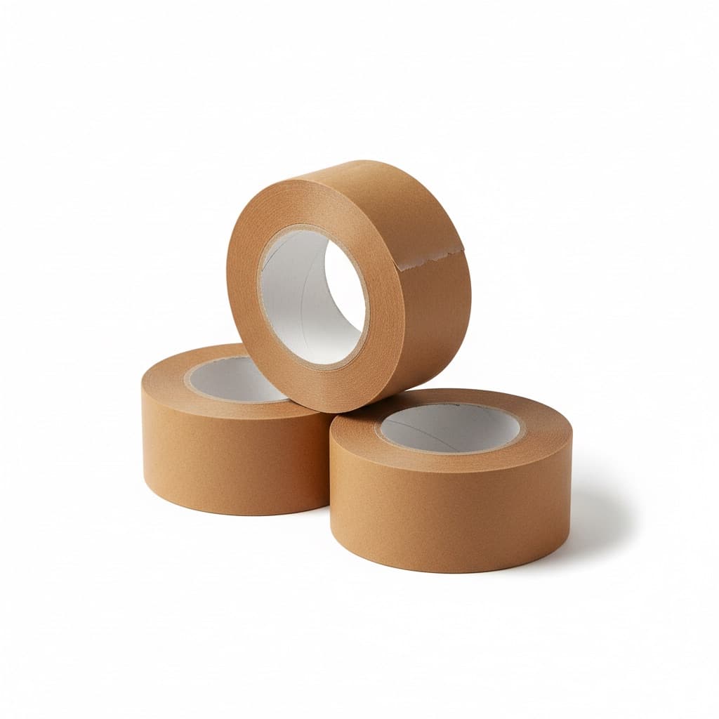 Three rolls of gummed kraft paper tape