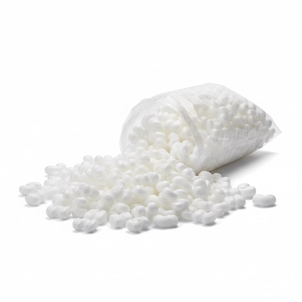 A bag of loose fill packing peanuts