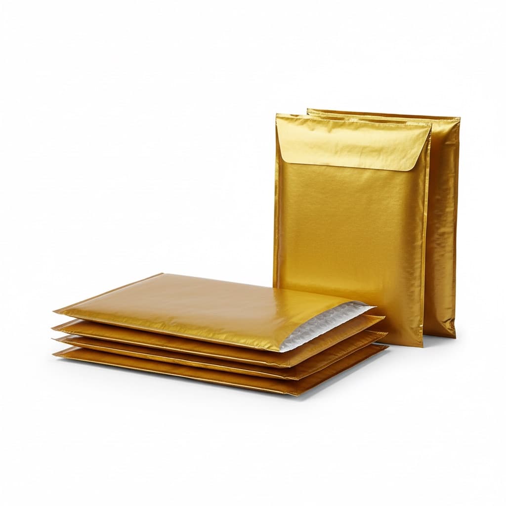A stack of gold padded mailers